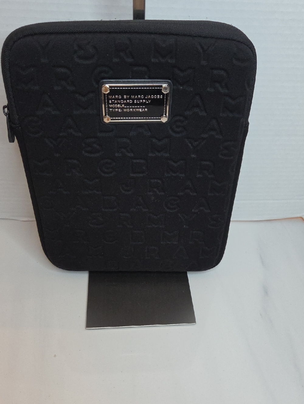 Marc by Marc Jacobs Black Embossed Logo Tech Sleeve with Silver Plaque - Picture 1 of 7